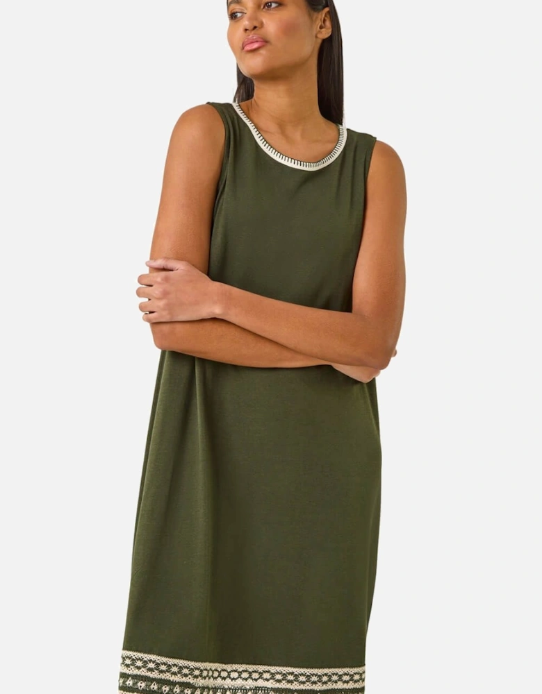 Embroidered Trim Stretch Jersey Shift Dress