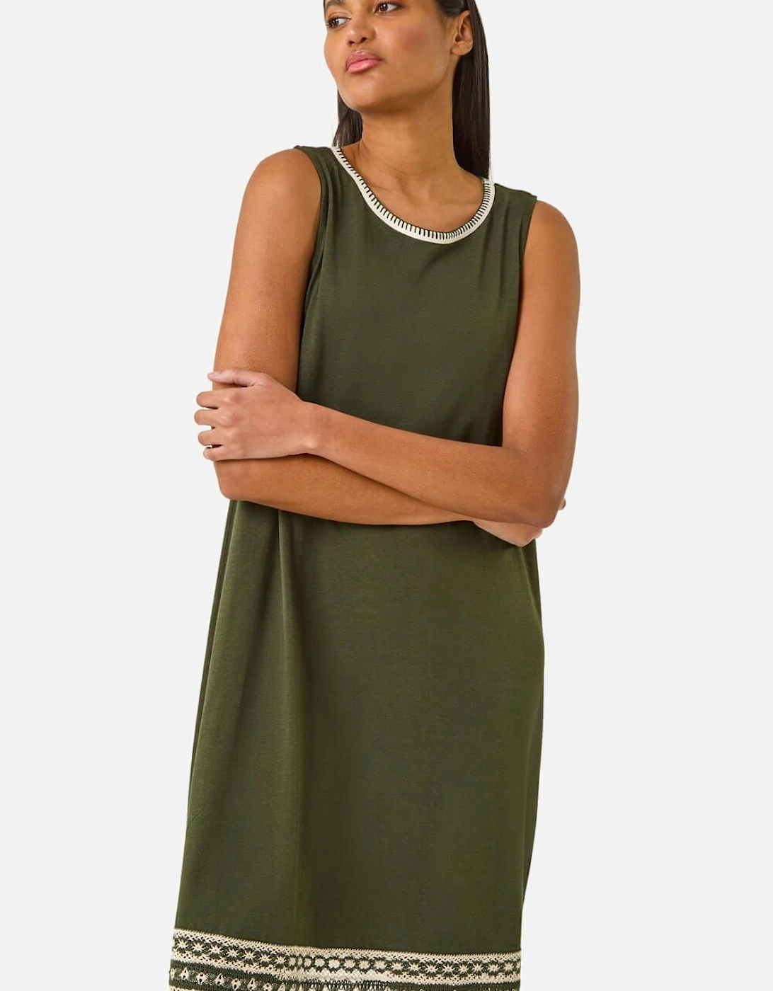 Embroidered Trim Stretch Jersey Shift Dress, 2 of 1