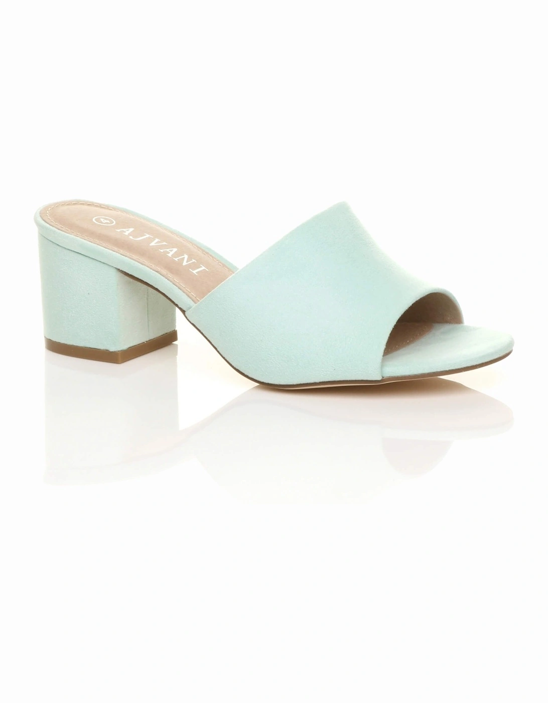 Mid Block Heel Peep Toe Mules Faux Suede Heeled Sandals, 2 of 1