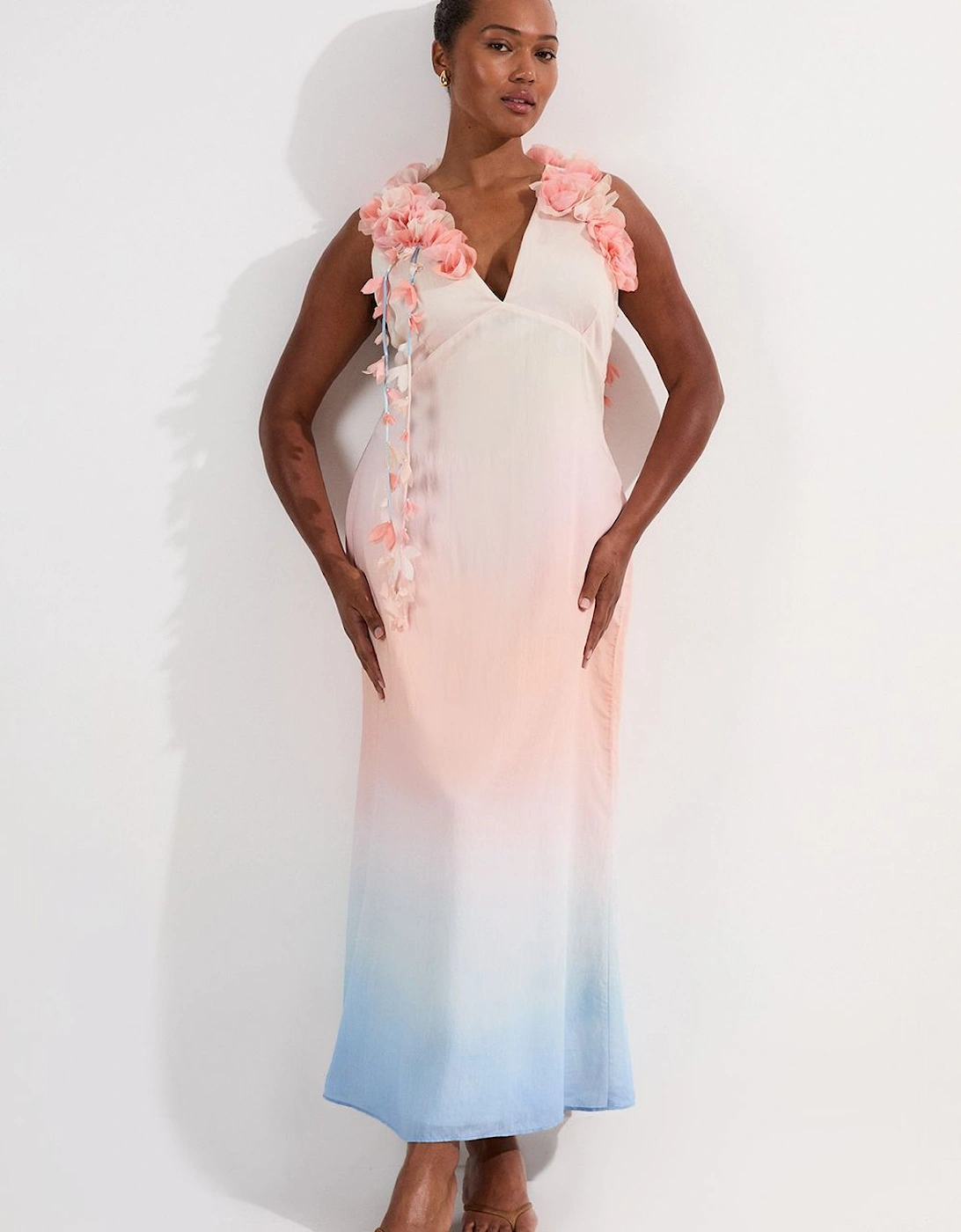 Plus Size Ombre Applique Woven Halter Woven Maxi Dress, 2 of 1