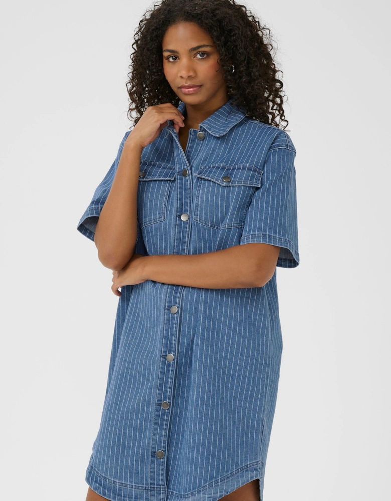 KAreece Denim Knee Length Shirt Dress Plain