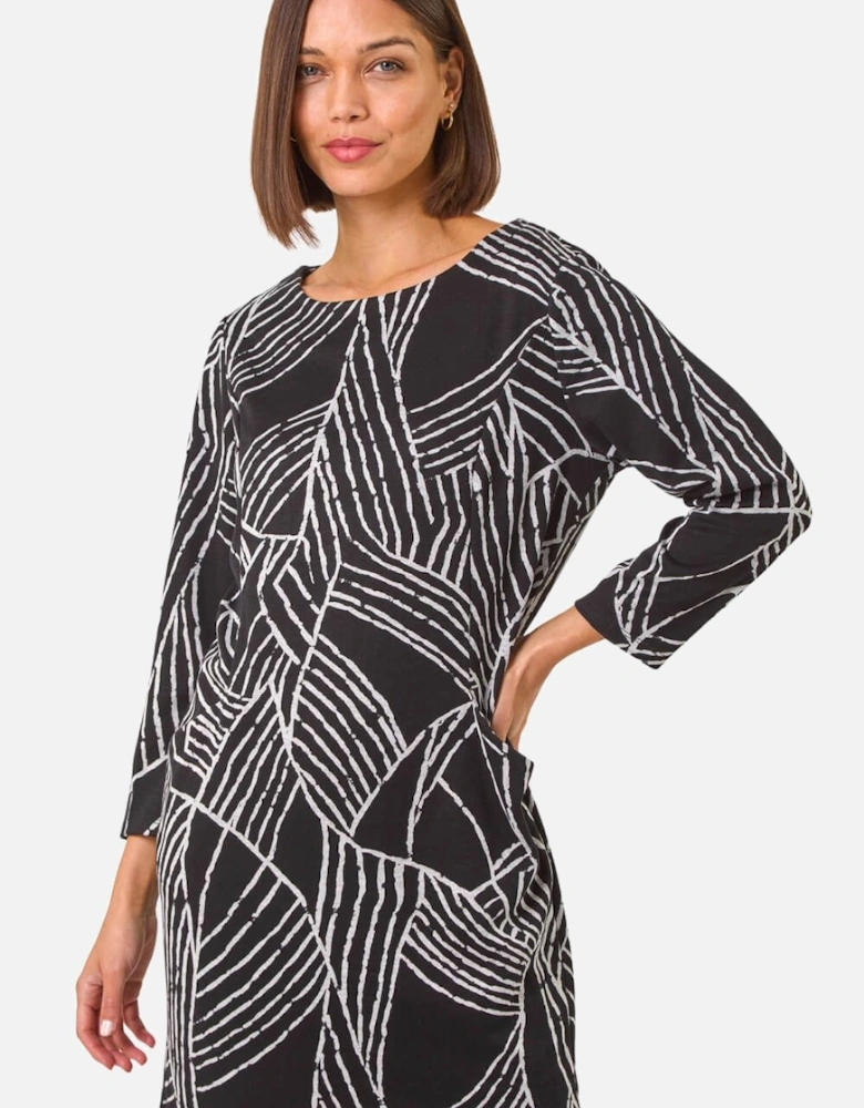Abstract Print Pocket Detail Tunic Dress