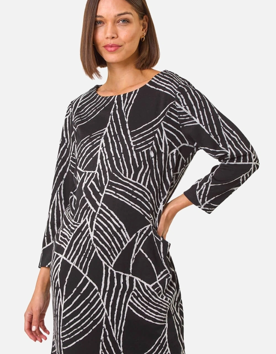 Abstract Print Pocket Detail Tunic Dress, 2 of 1
