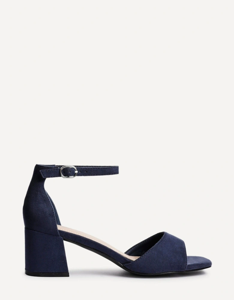 Maddie Navy Faux Suede Closed Back Block Heeled Sandals