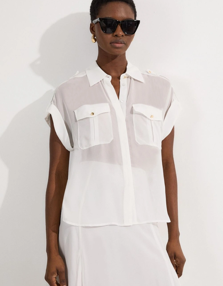 Sheer Viscose Georgette Woven Utility Blouse
