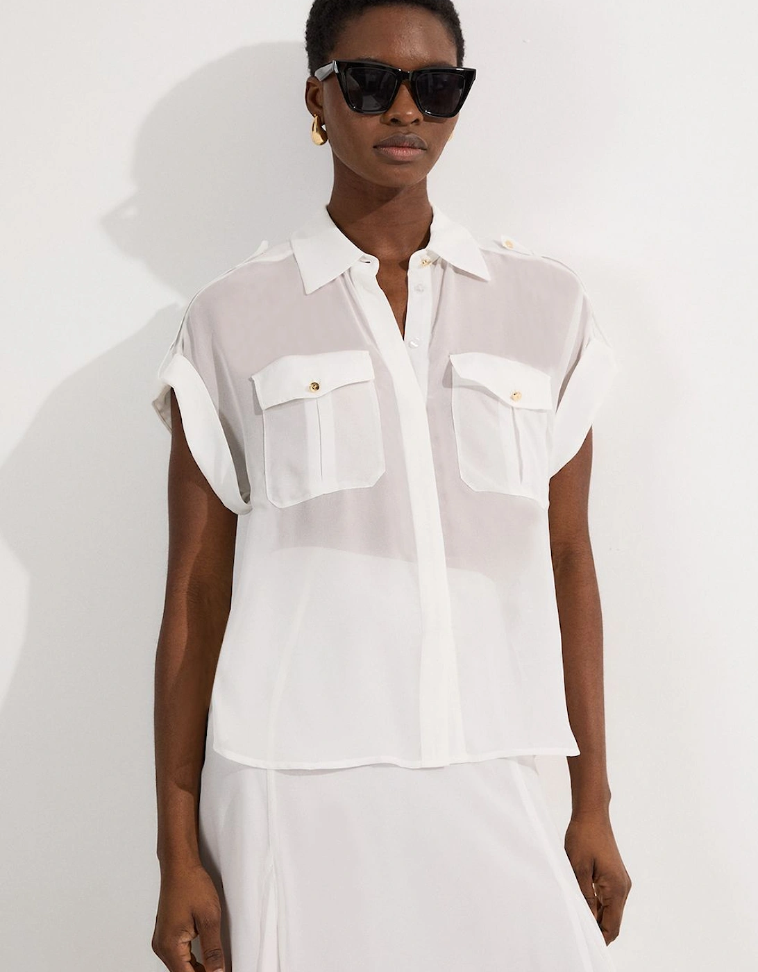 Sheer Viscose Georgette Woven Utility Blouse, 2 of 1