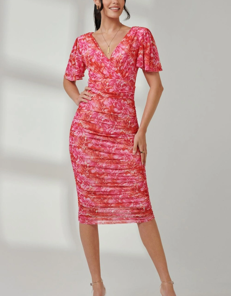 Wrap Front Mesh Bodycon Dress