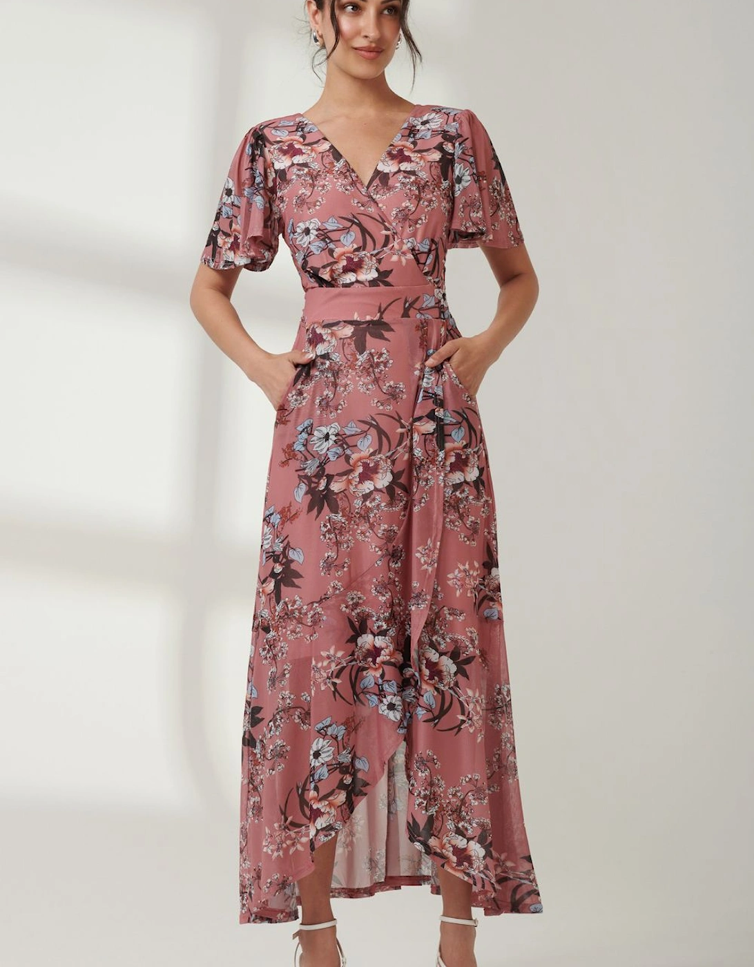 Printed Mesh Frill Dip Hem Dress, 2 of 1
