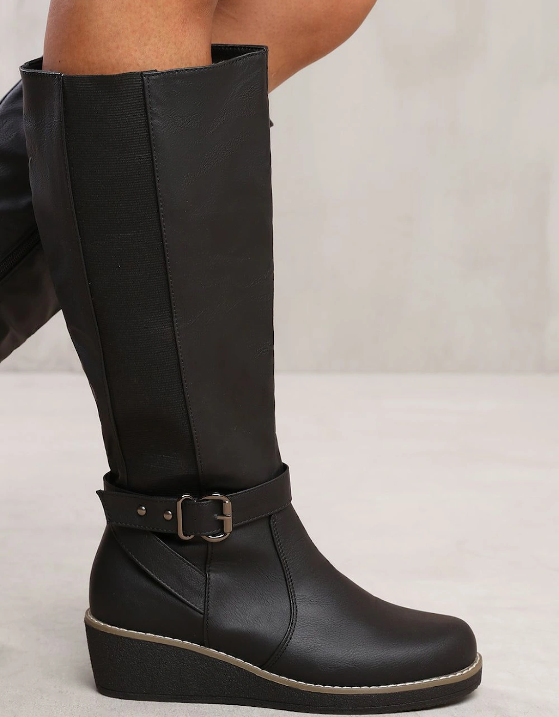 'Jacinta' Wedge Heel Knee High Boots With Elastic Panel, 2 of 1