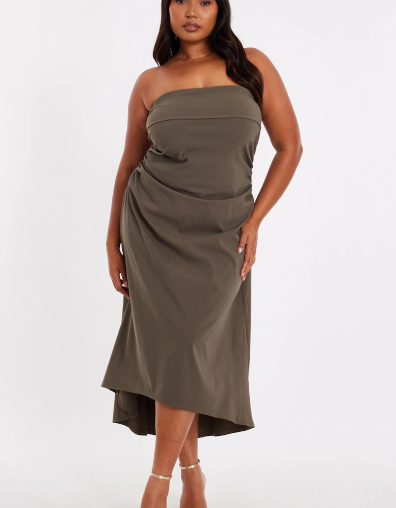 Khaki Curve Bandeau Midi Dress