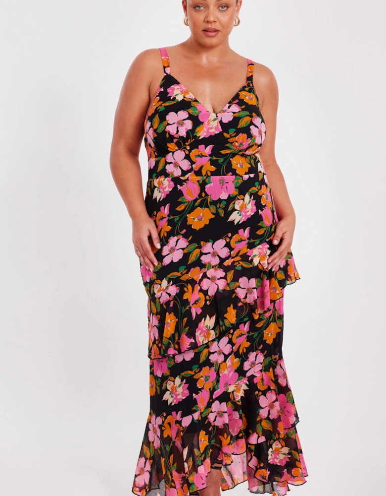 Black Curve Floral Midaxi Dress