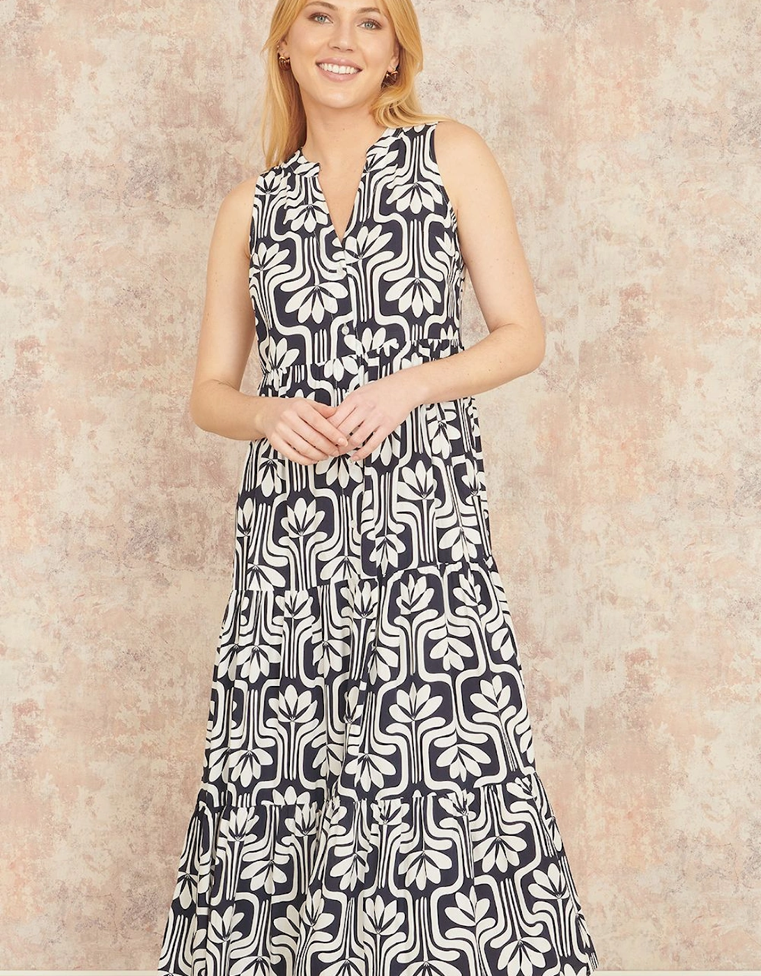 Navy Retro Print Relaxed Midi Dress, 2 of 1