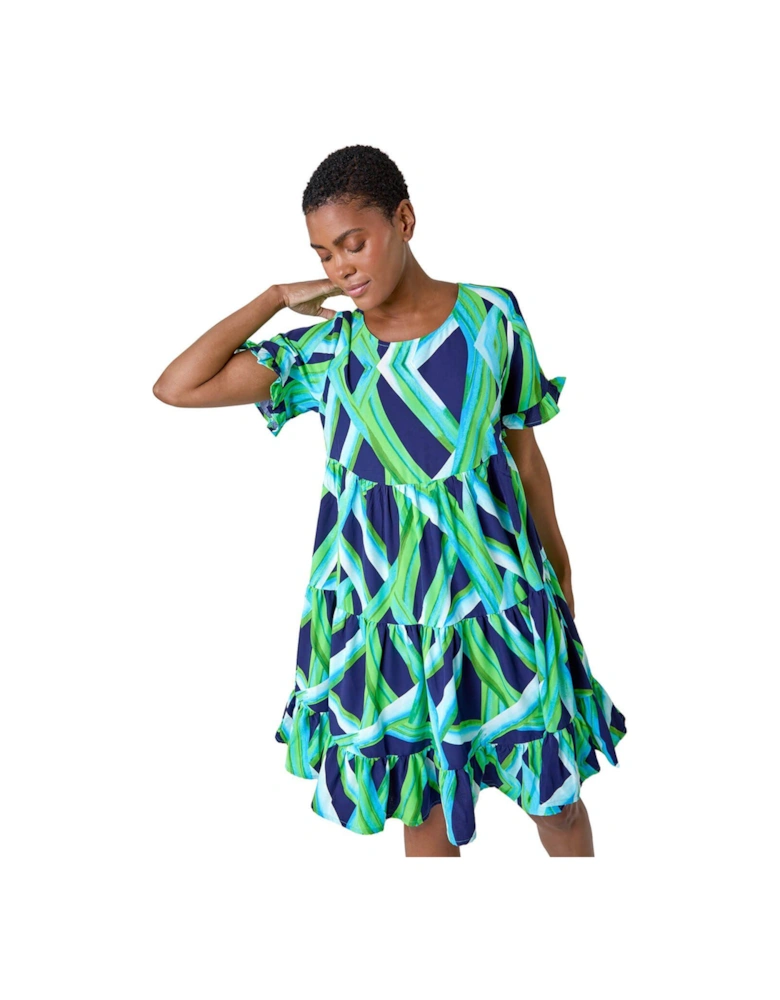 Abstract Print Tiered Smock Dress