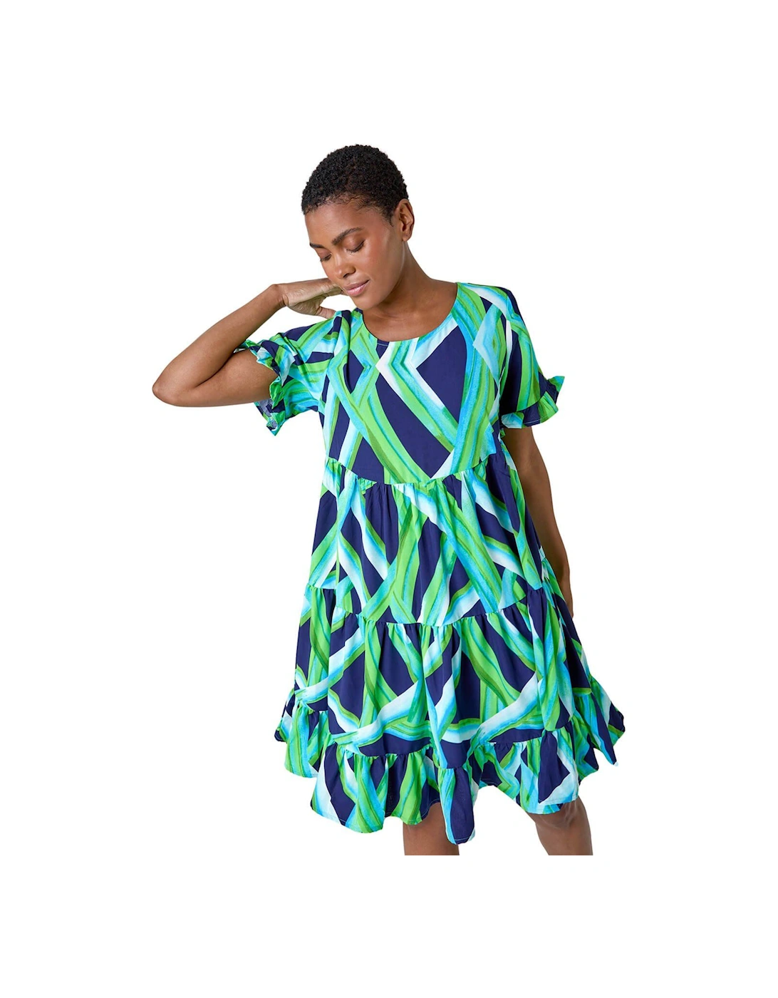 Abstract Print Tiered Smock Dress, 2 of 1