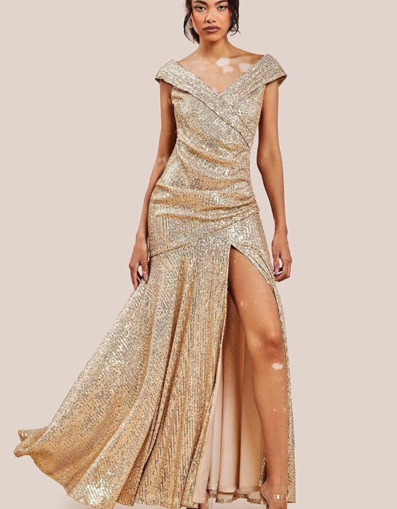 Bardot Sequin Pleated Maxi Dress