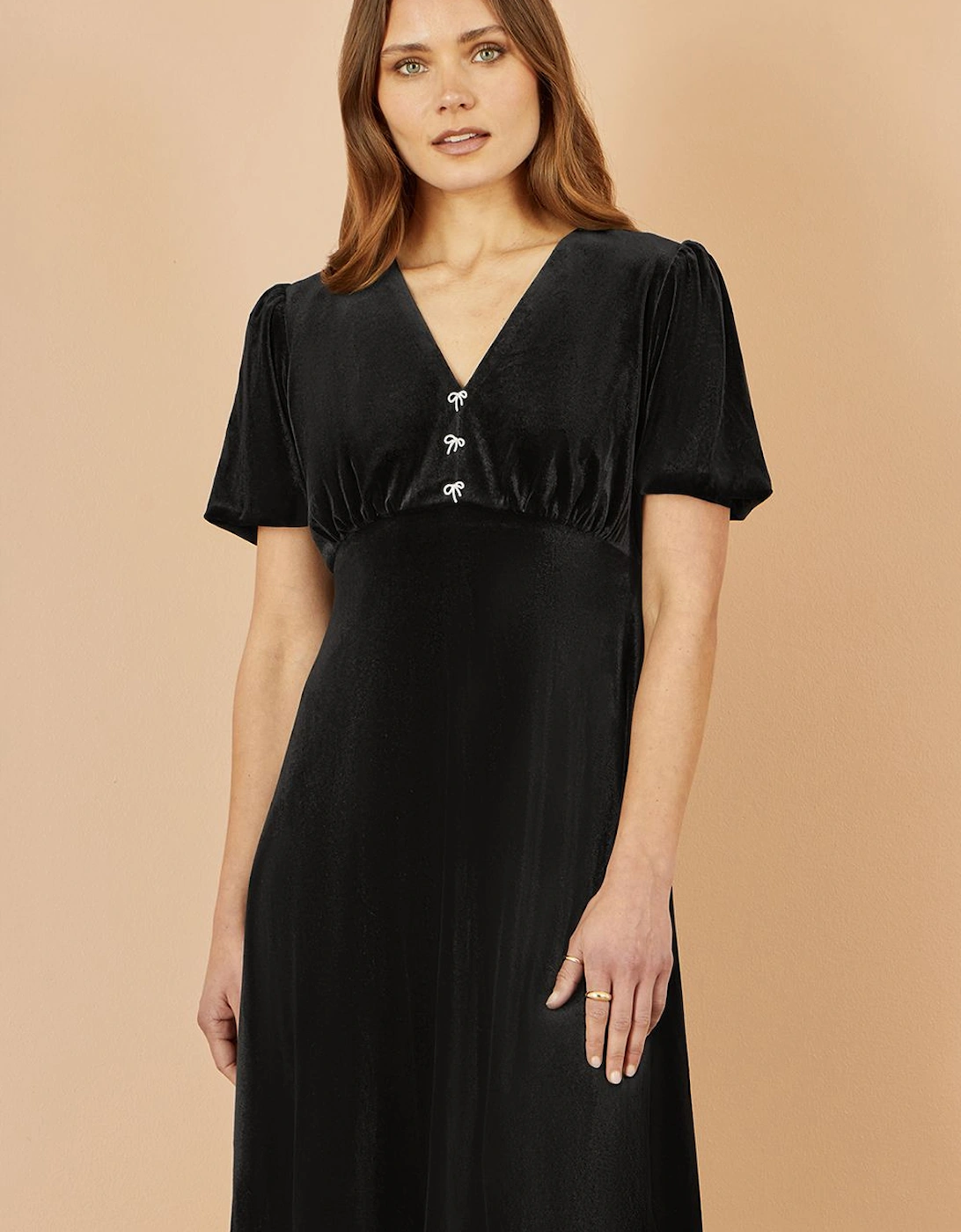 Black Velvet Skater Dress With Dimante Bow Detail, 2 of 1