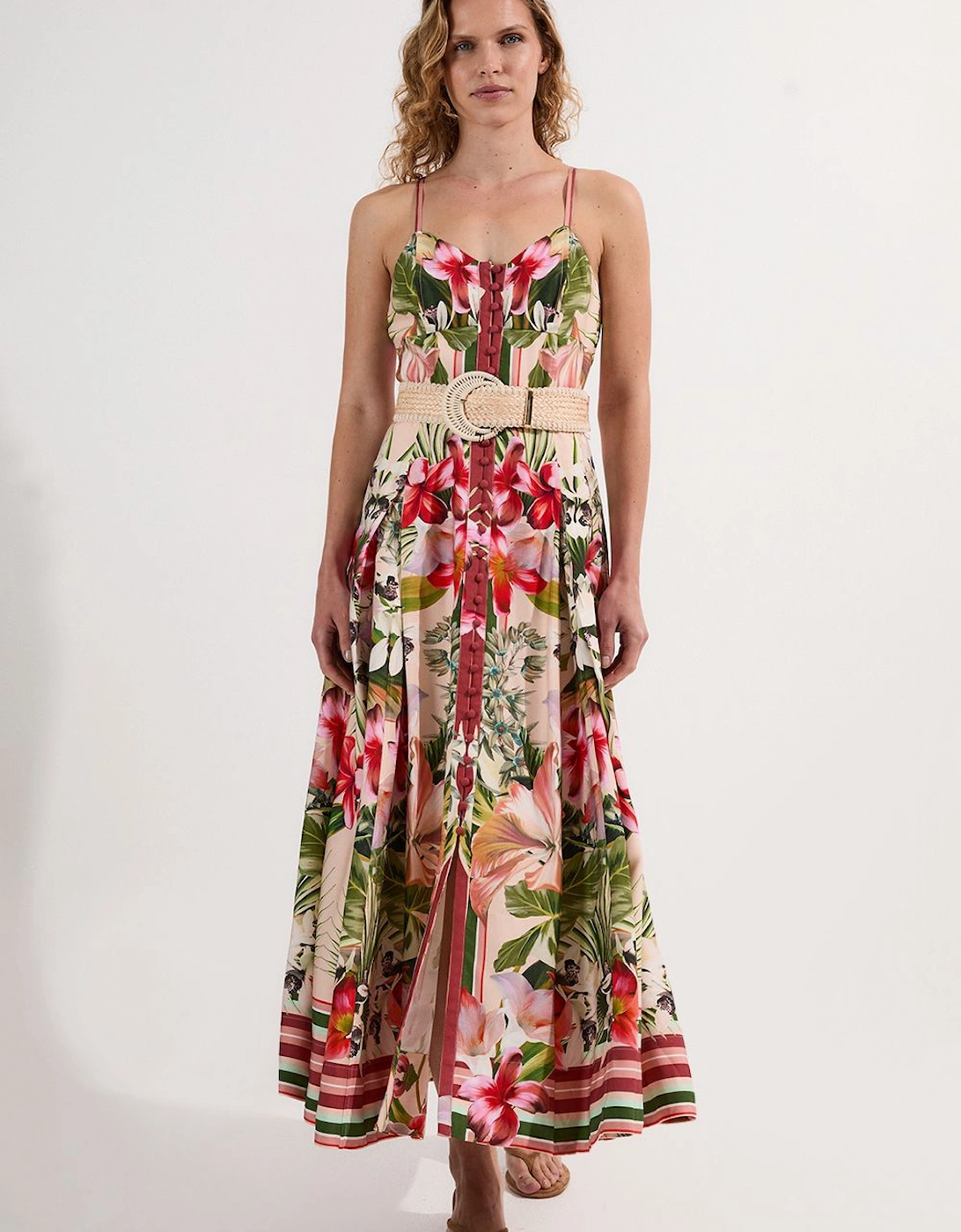 Petite Mirrored Viscose Linen Floral Print Woven Maxi Dress, 2 of 1