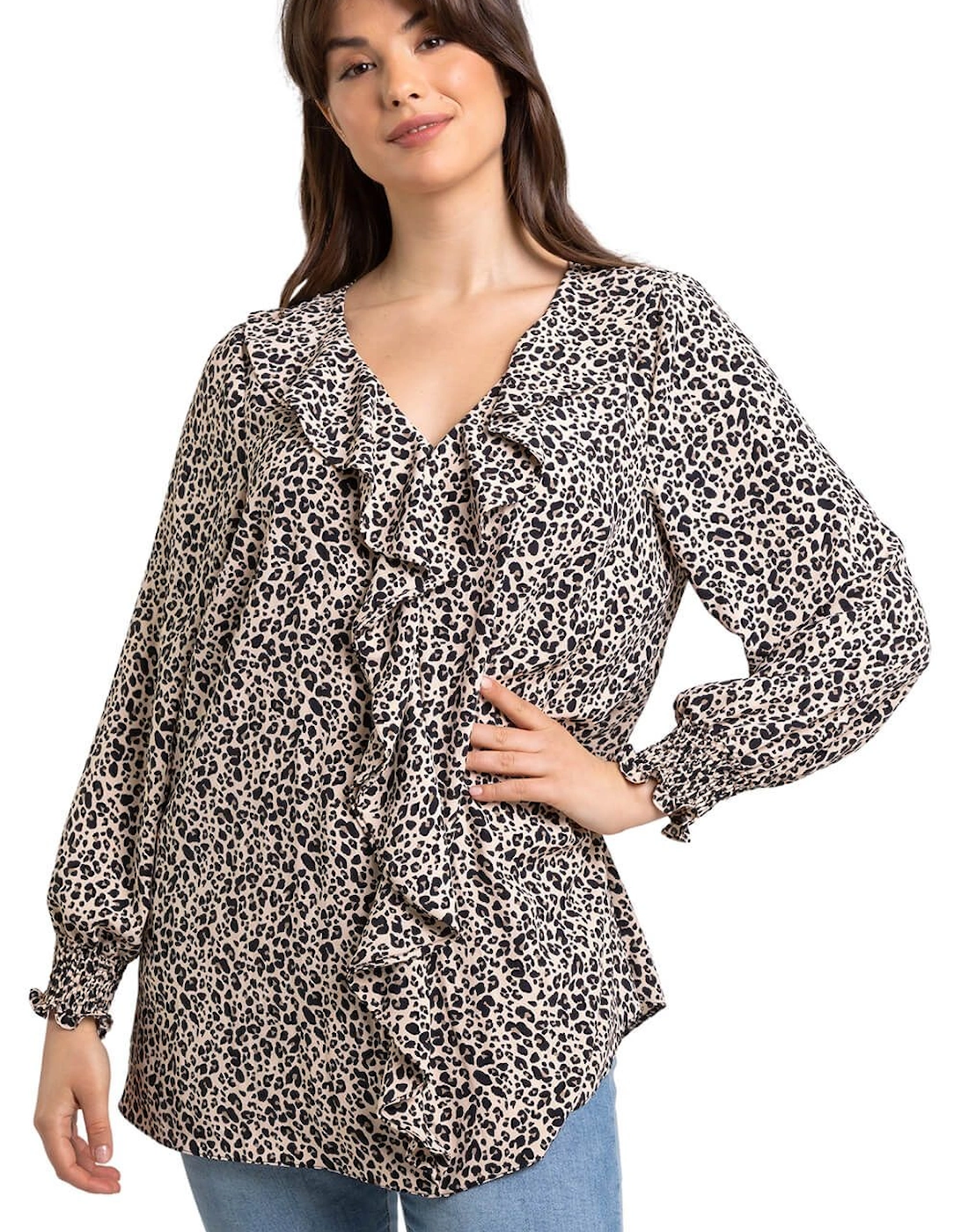 Curve Animal Print Frill Detail Top, 2 of 1
