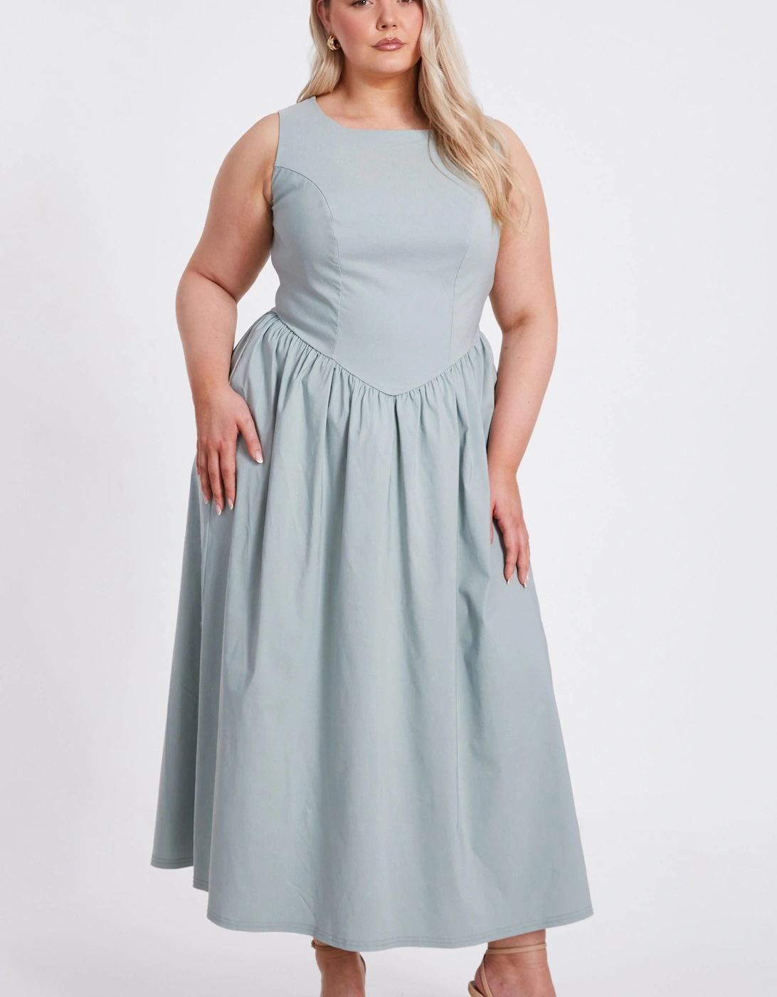 Light Green Curve Drop Waist Midaxi Dress, 2 of 1