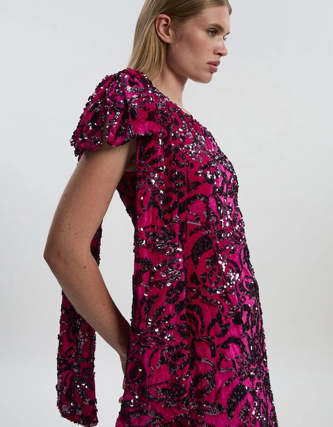 Petite Velvet Sequin One Shoulder Woven Maxi Dress