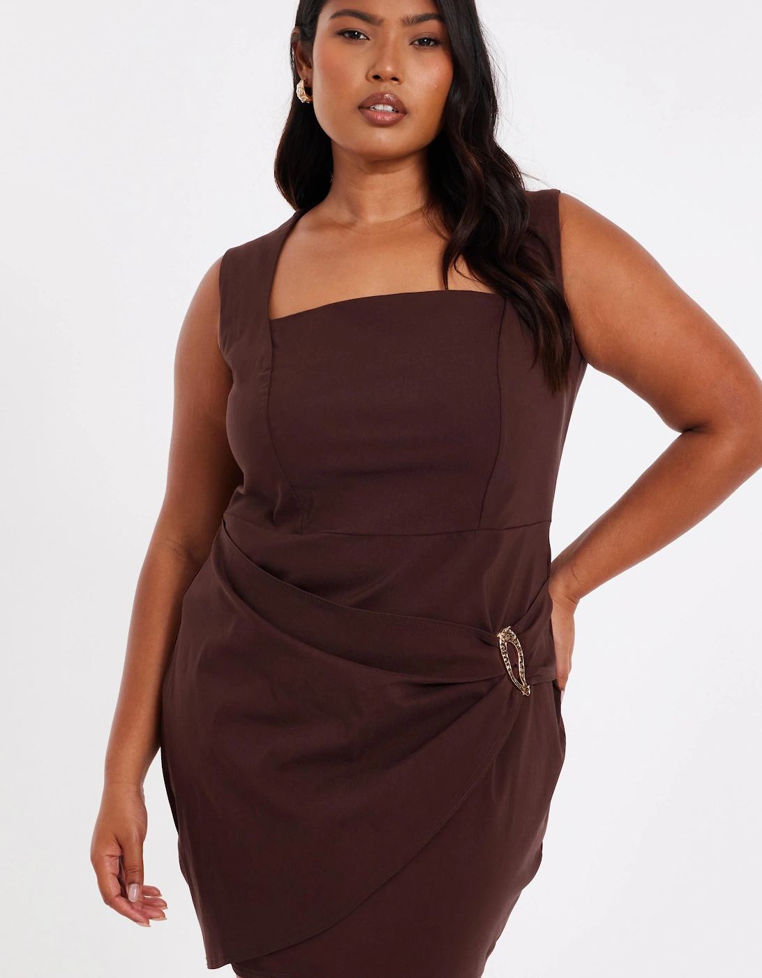 Brown Curve Square Neck Mini Dress, 2 of 1