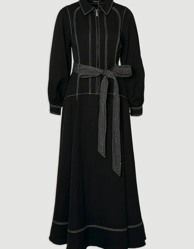 Premium Linen Twill Topstitch Woven Maxi Dress