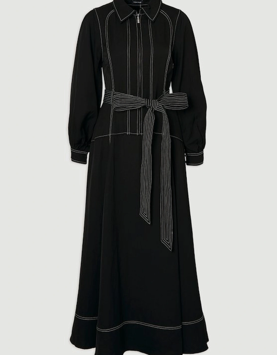 Premium Linen Twill Topstitch Woven Maxi Dress
