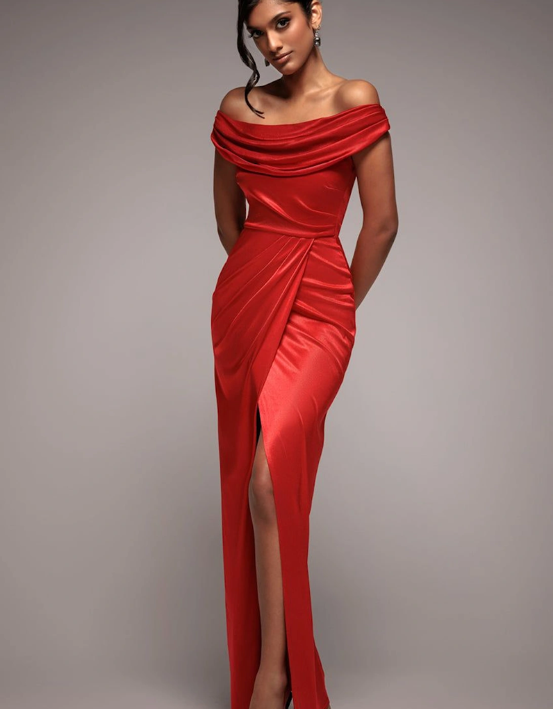 Cowl Bardot Satin Twill Maxi Dress, 2 of 1