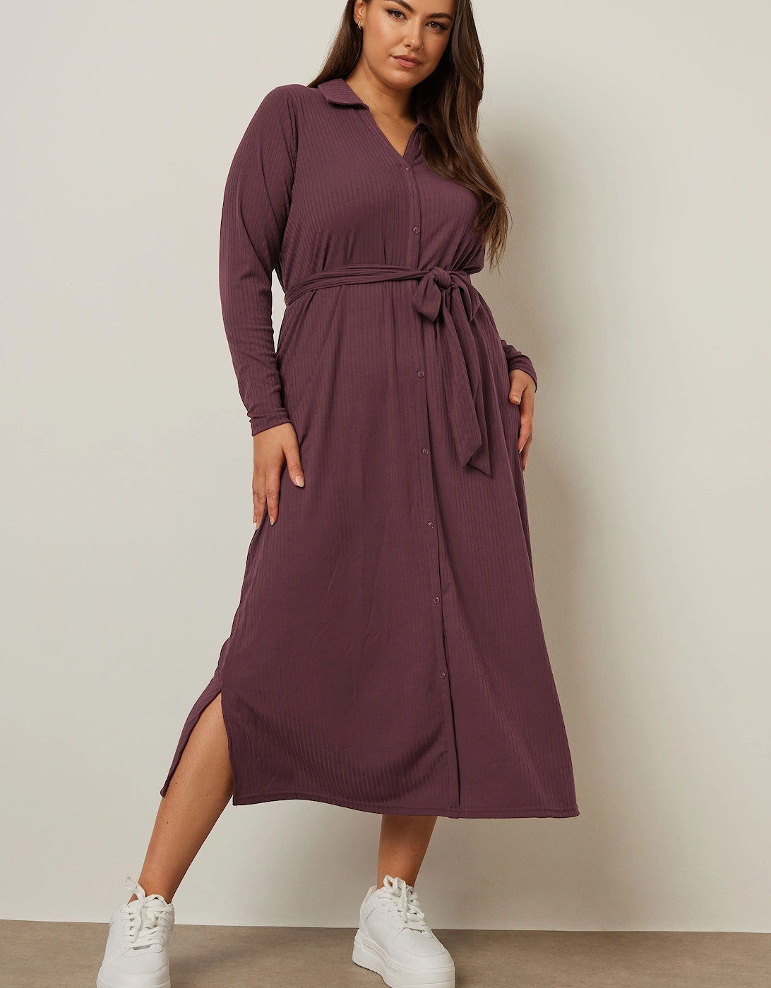 Button Front Ribbed Tie Waist Midi Dress, 2 of 1