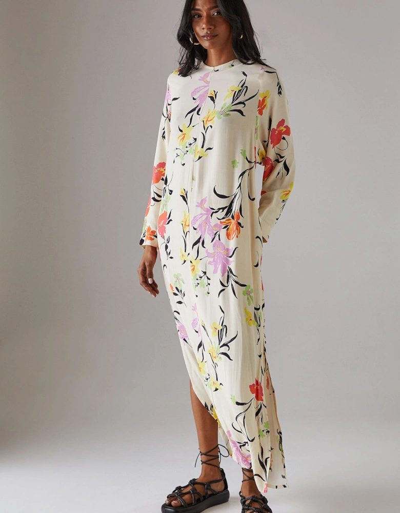 Print Long Sleeve Column Midi Dress