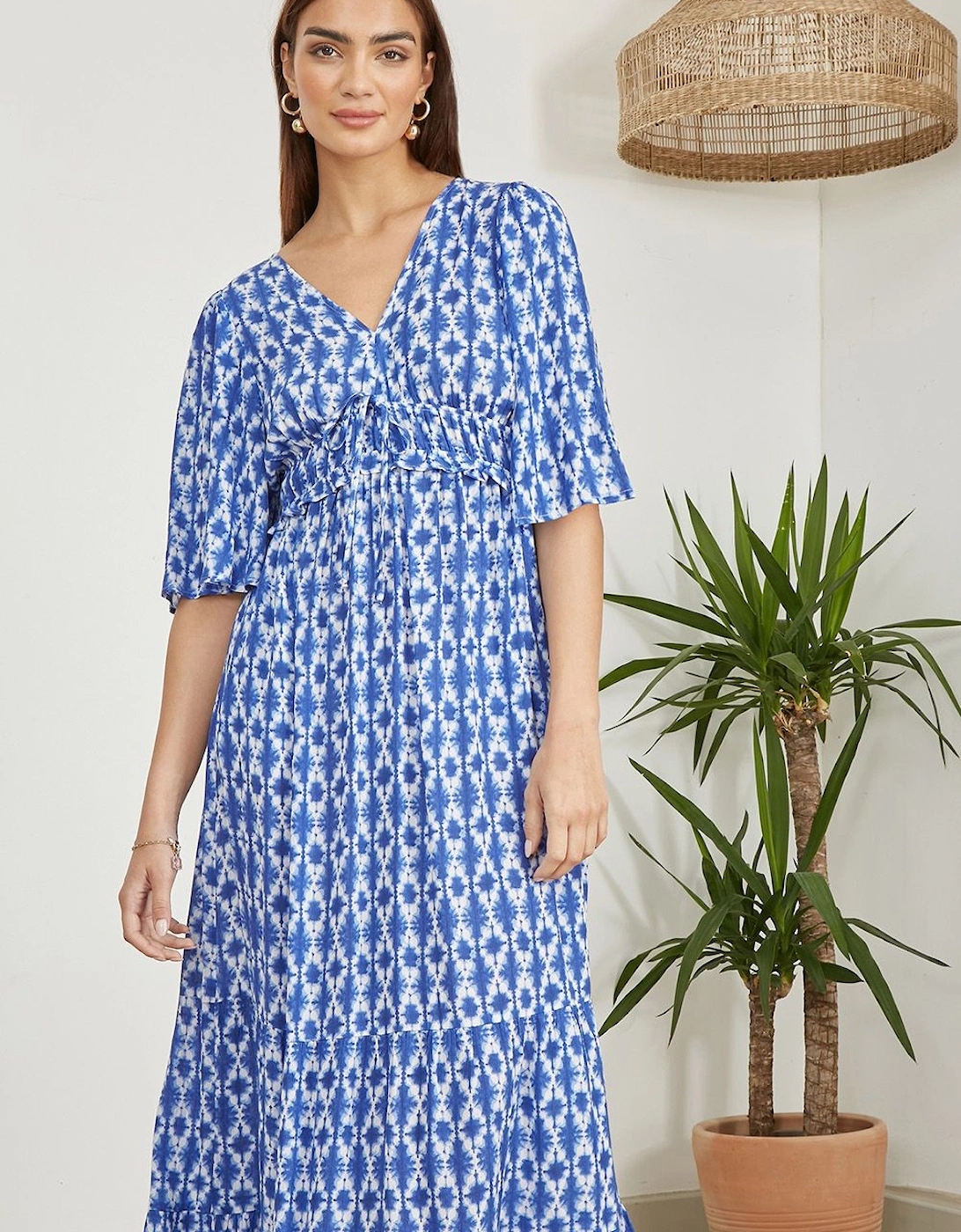 Blue Aztec Print Maxi Dress With Cross Over Back, 2 of 1