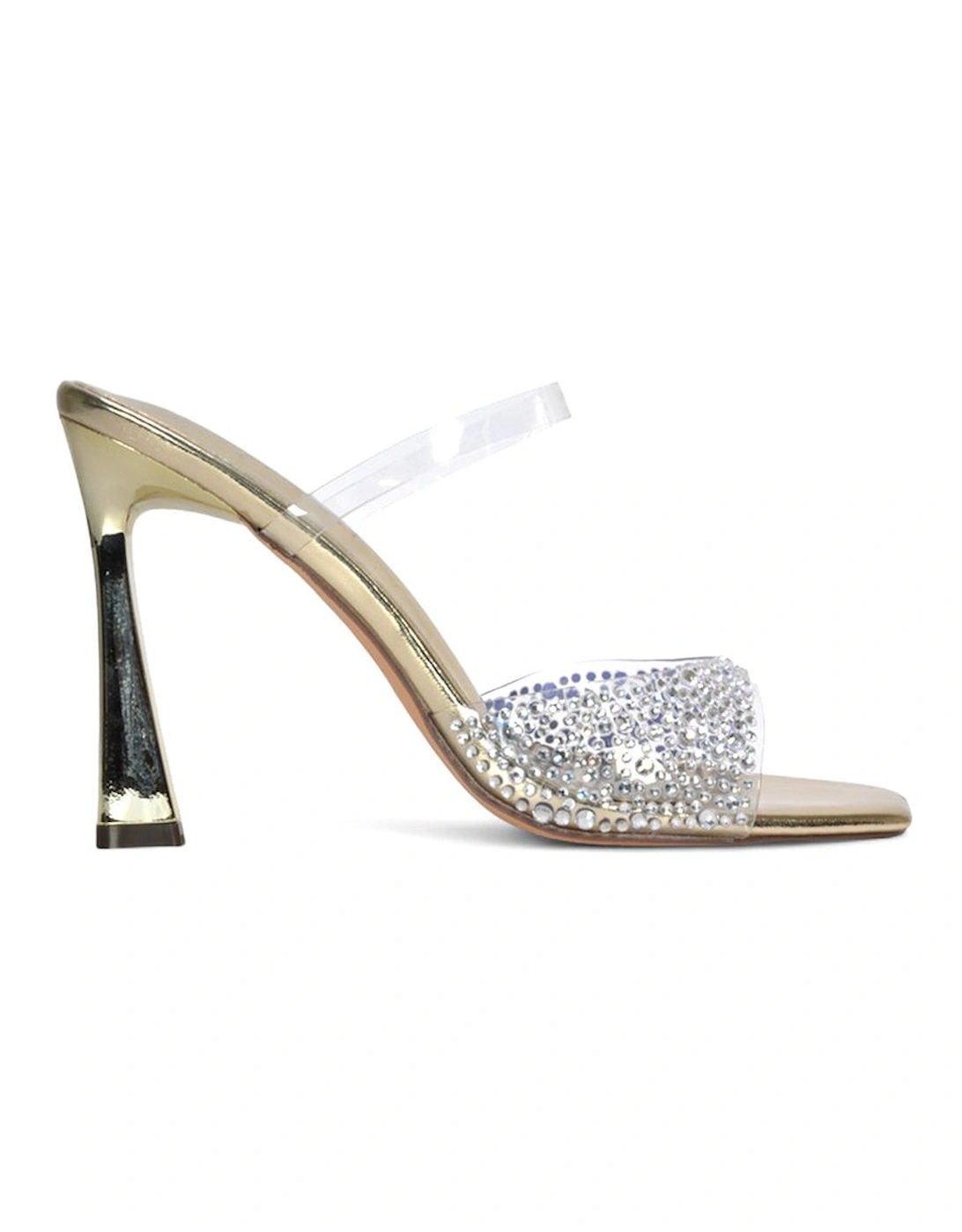 'Lois' Square Open Toe Rhinestone Perspex High Heeled Mules, 2 of 1