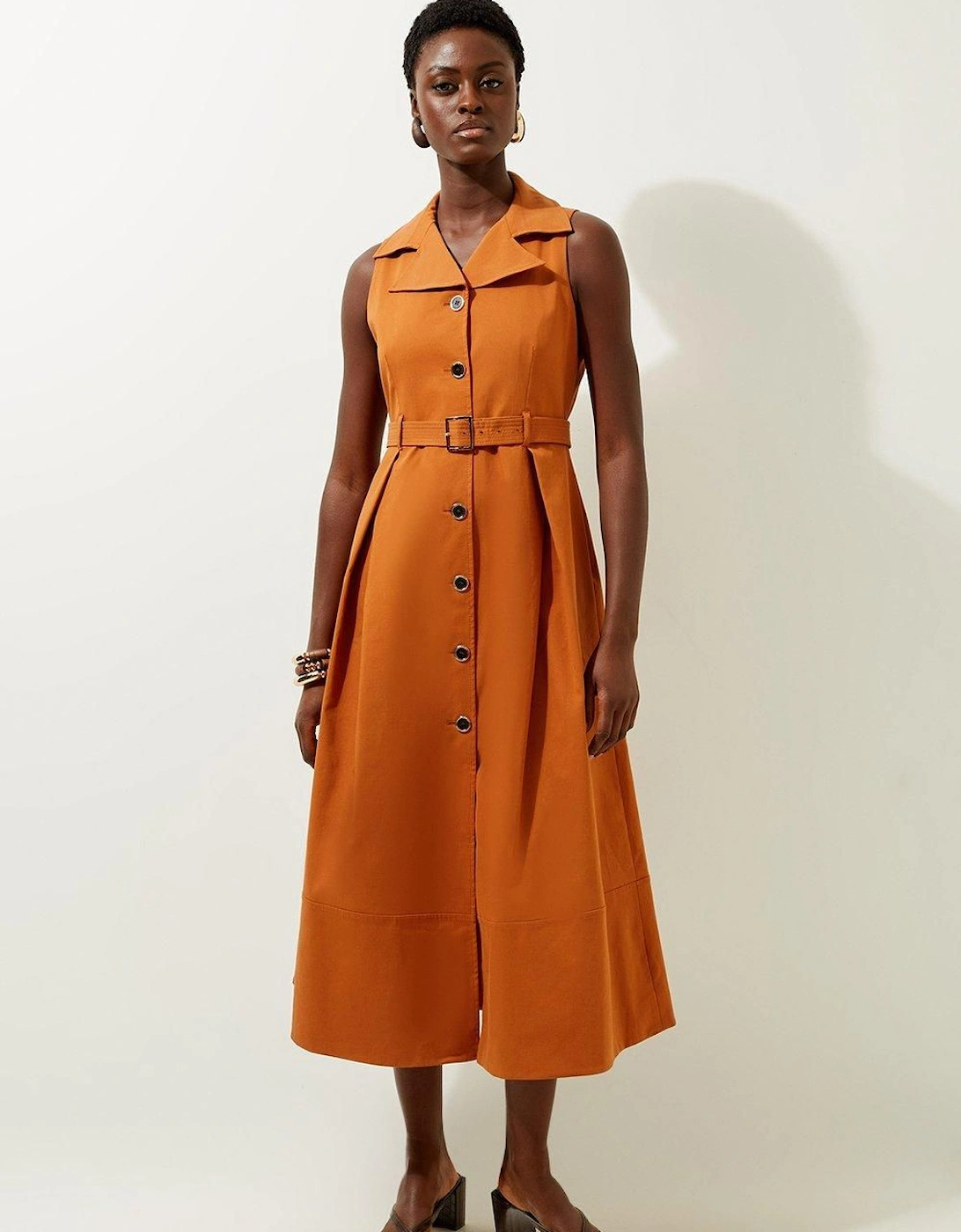 Tailored Cotton Halter Neck Belted Full Skirted Shirt Dress, 2 of 1