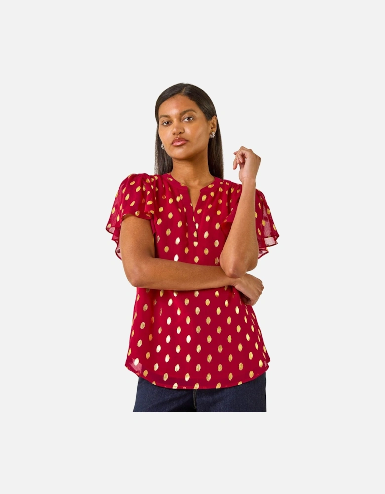 Polka Dot Print V-Neck Top