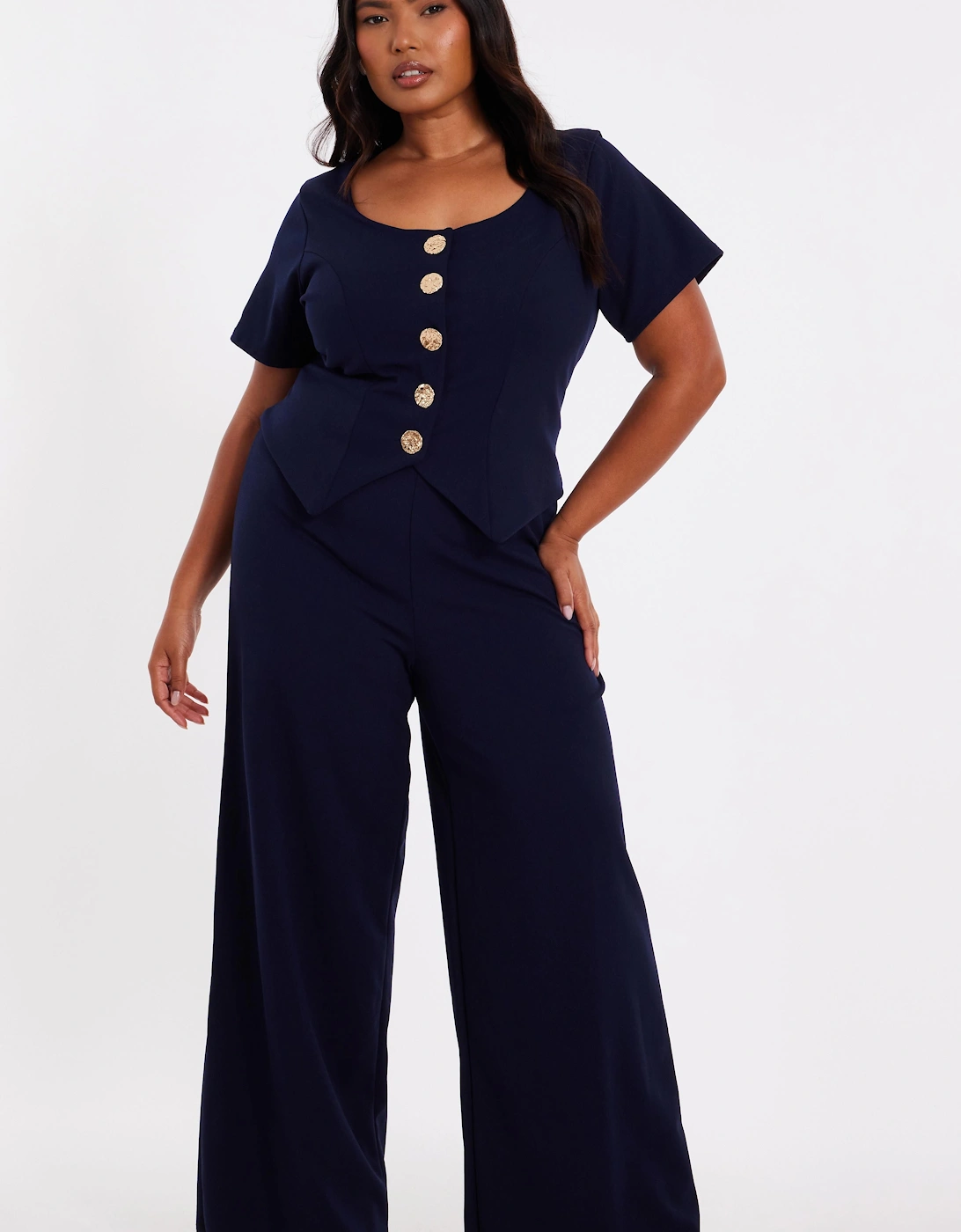 Navy Curve Button Detail Jumpsuit, 2 of 1