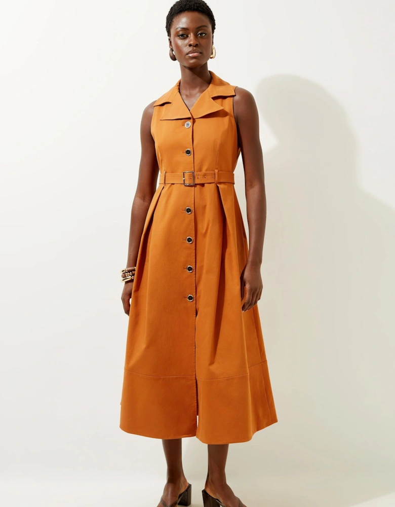Tall Halter Neck Belted Full Skirted Shirt Dress