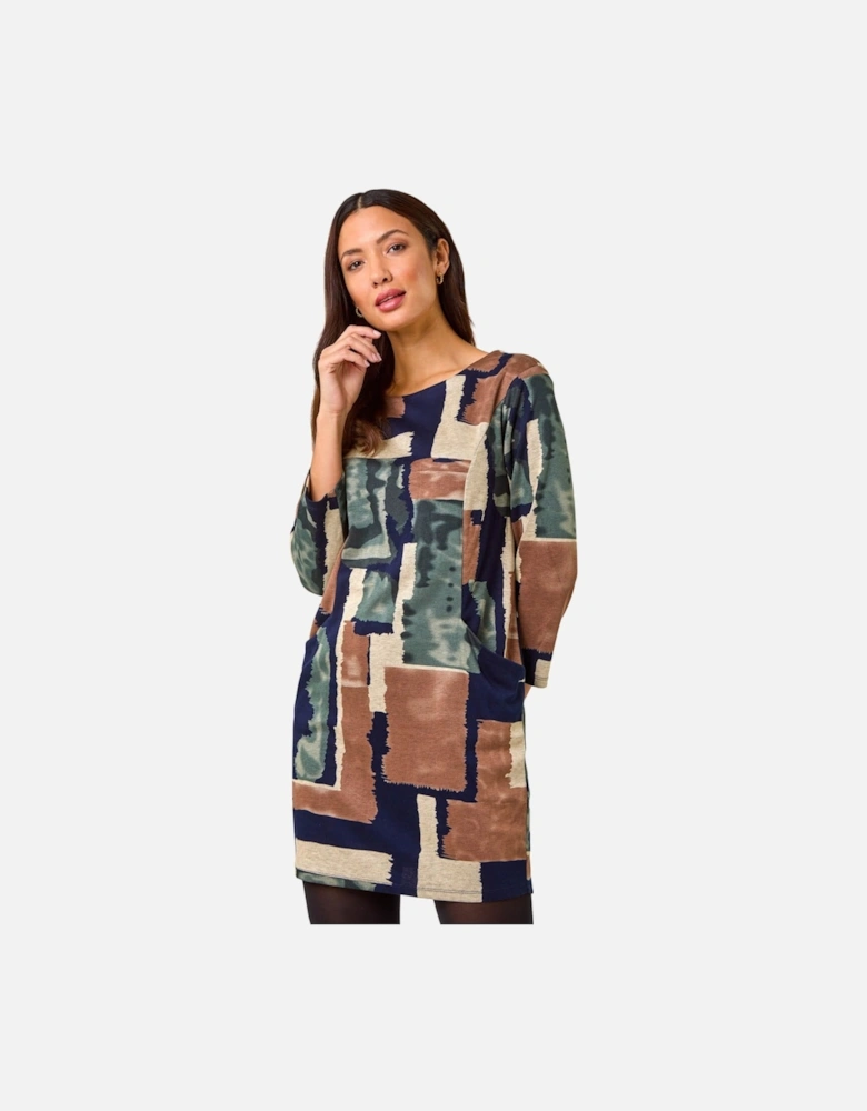 Geometric Print Pocket Shift Dress