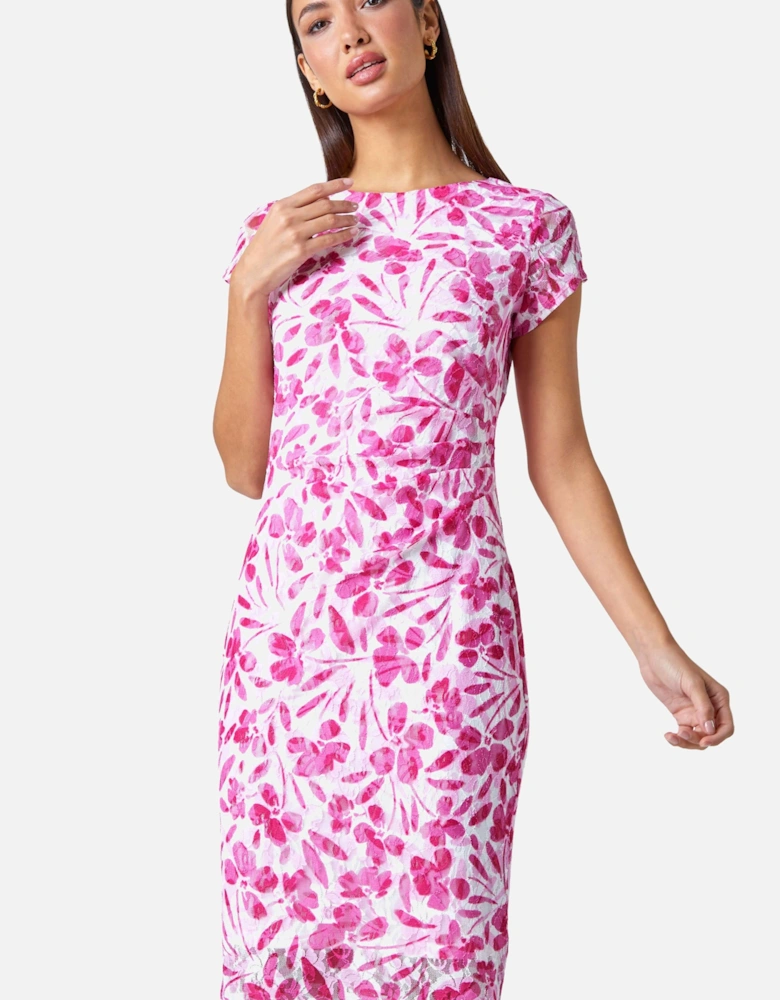 Floral Lace Gathered Stretch Bodycon Dress