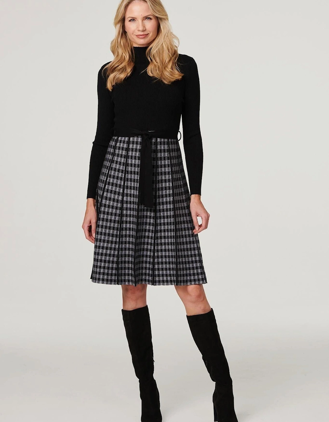 Checked High Neck Knit Dress, 2 of 1