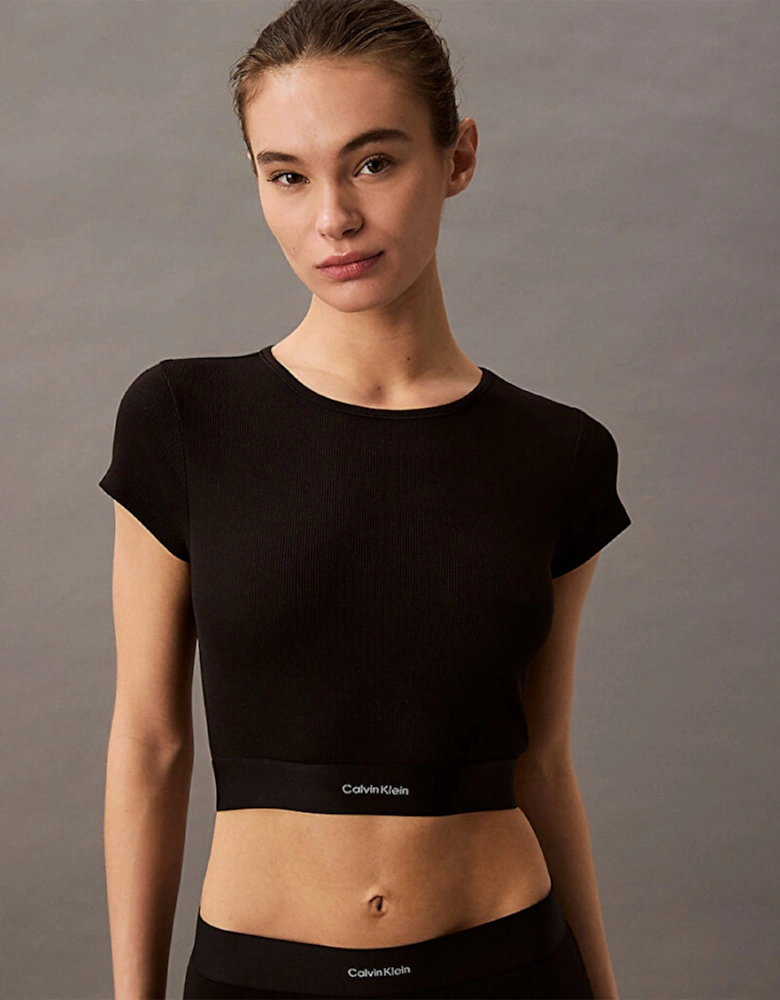 COTTON STRETCH RIB Womens Crop Top Black