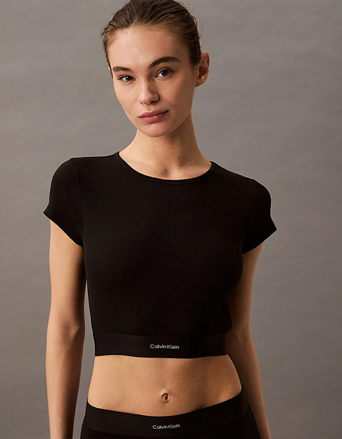 Women's Calvin Klein COTTON STRETCH RIB Womens Crop Top Black - Size: 10