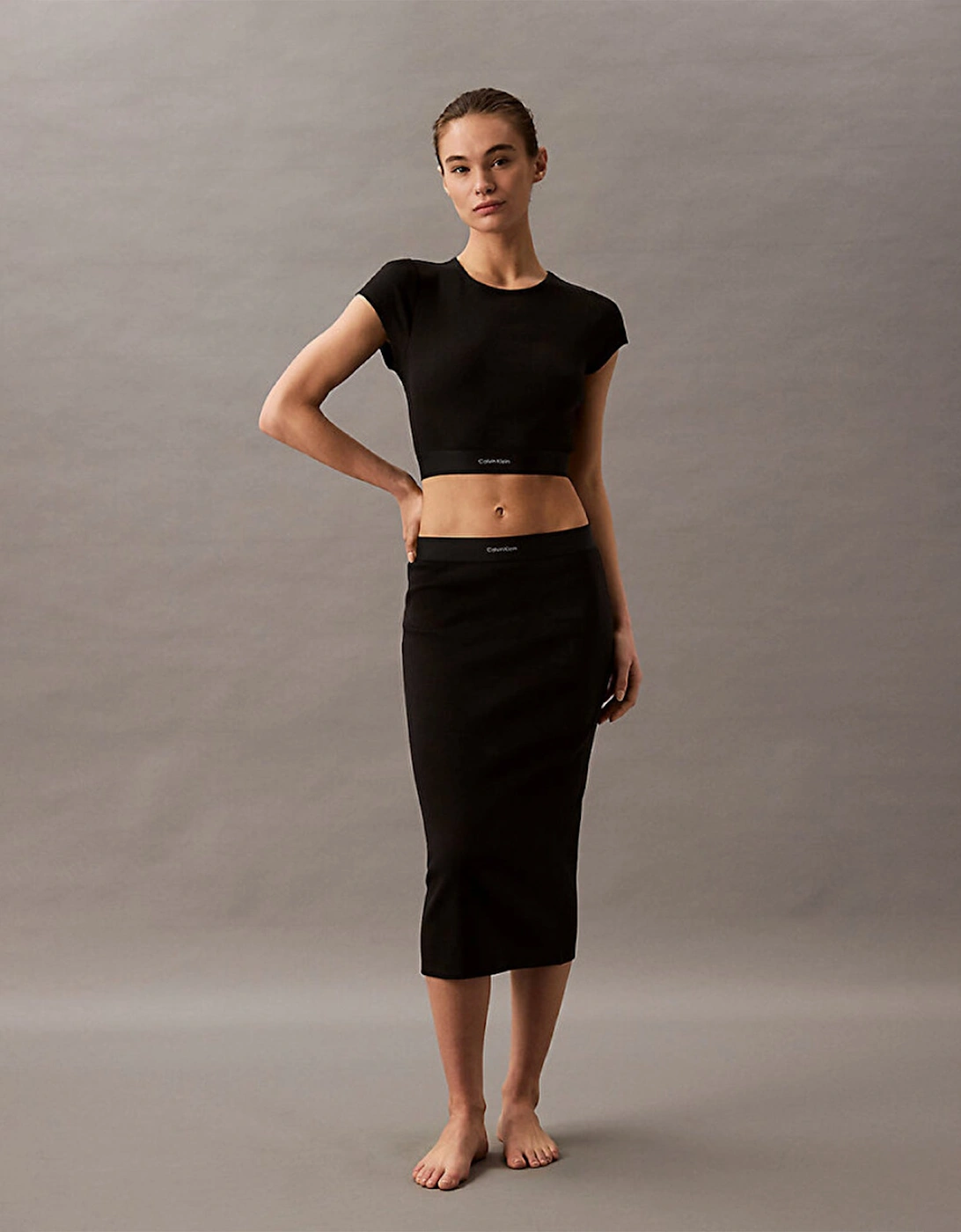 COTTON STRETCH RIB Womens Crop Top Black