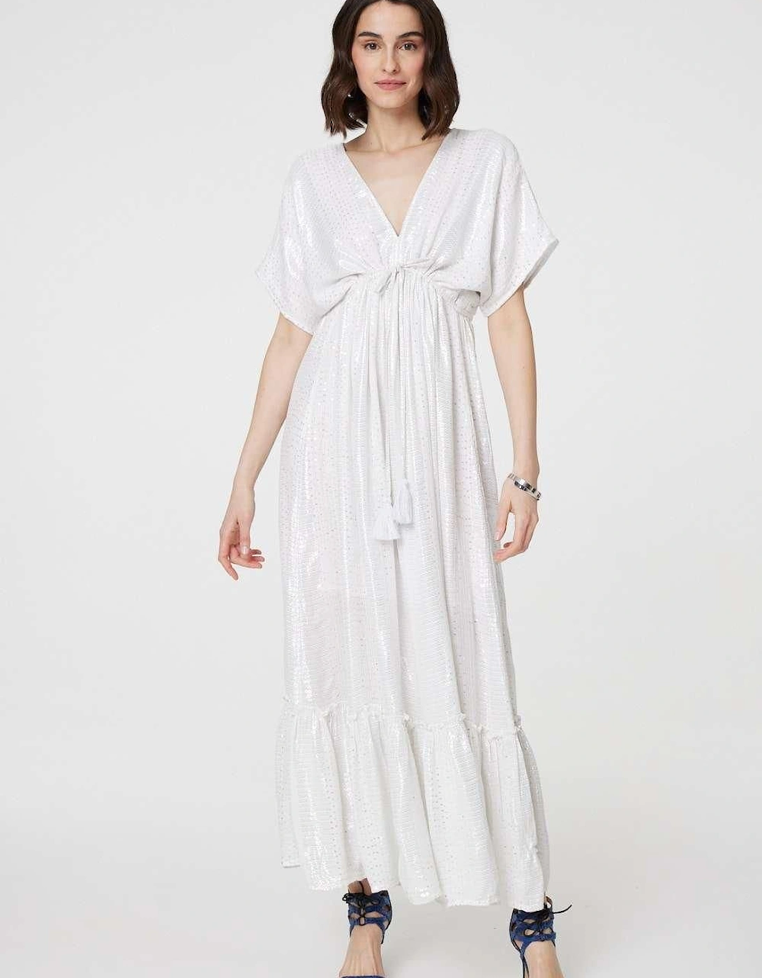 Dotty Empire Waist Kimono Maxi Dress, 2 of 1