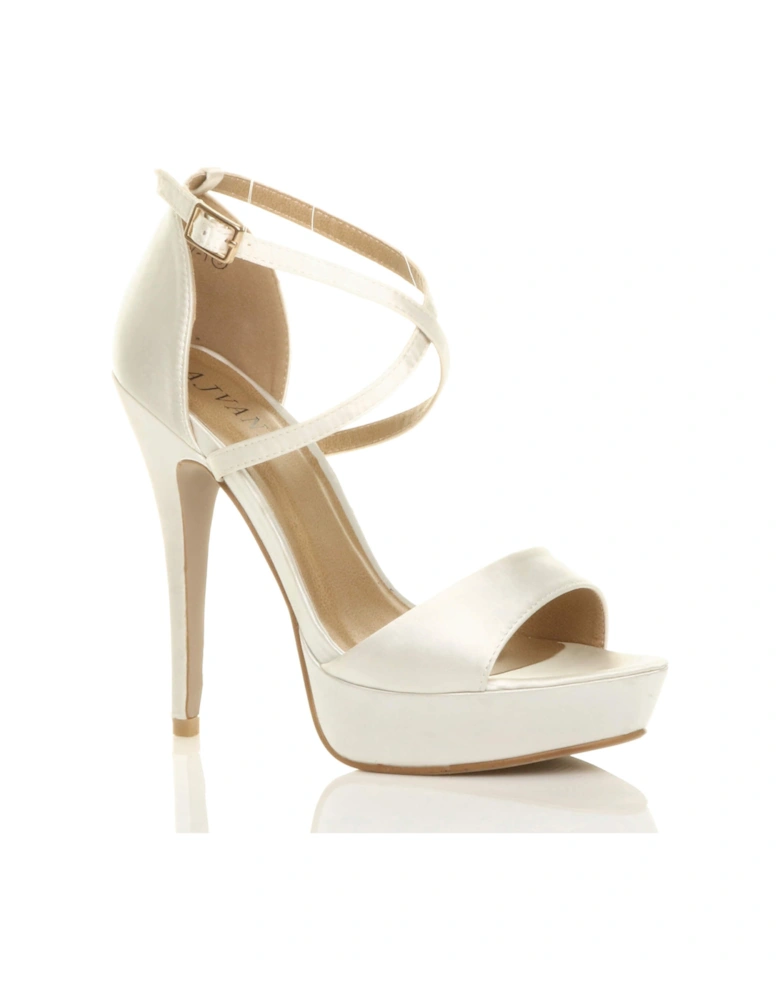 High  Heel Crossed Straps Platform Satin 2 Part Heels