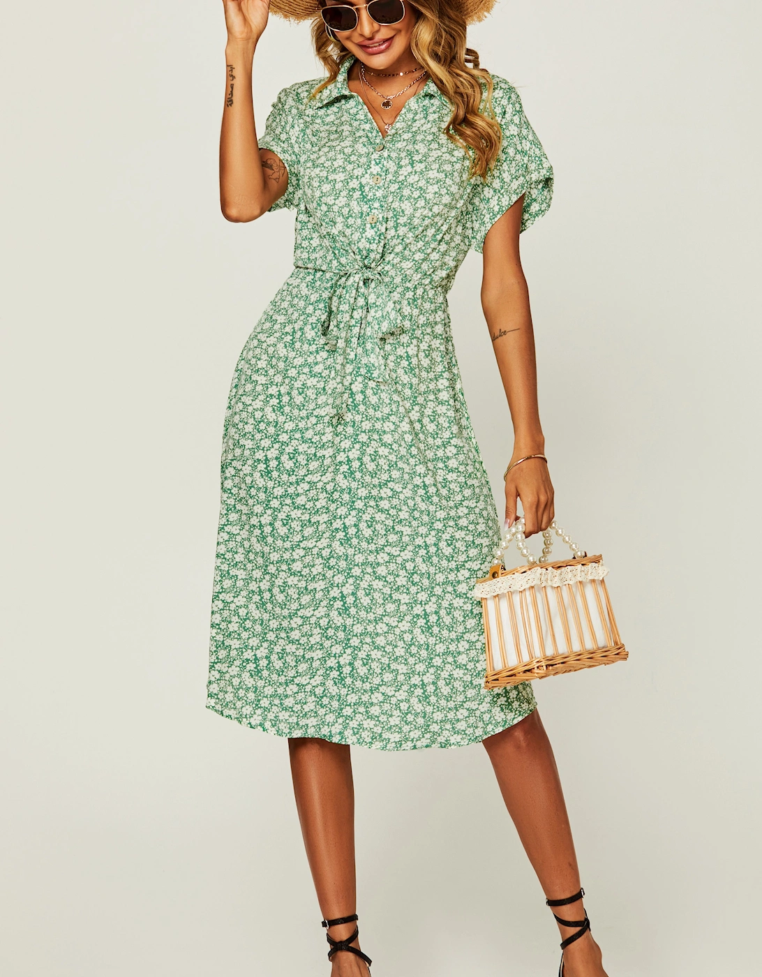 Relaxed Floral Print Button Down Midi Shirt Dress, 2 of 1
