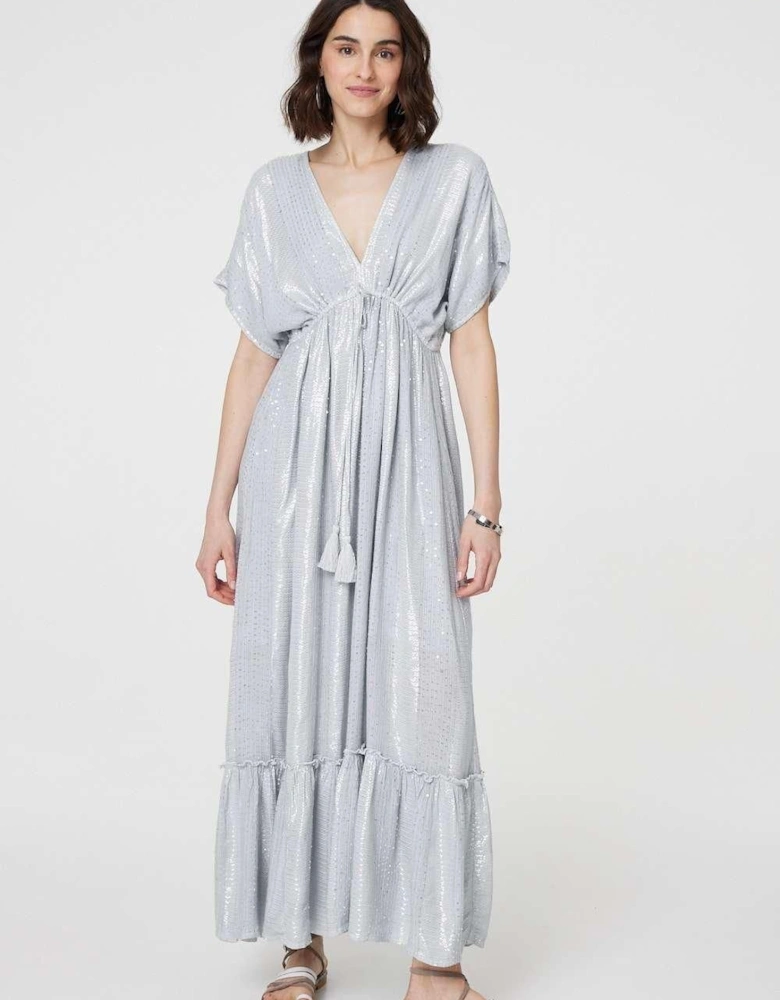 Dotty Empire Waist Kimono Maxi Dress