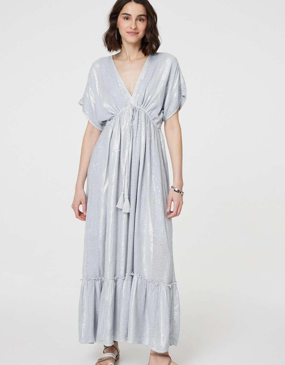 Dotty Empire Waist Kimono Maxi Dress, 2 of 1
