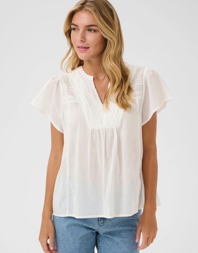 KAkarli Cap Sleeves V-notch Neck Blouse Plain