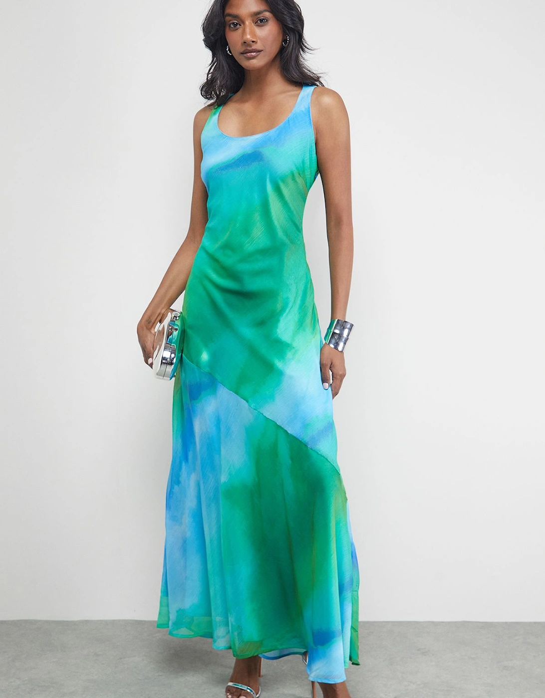 Ombre Chiffon Square Neck Bias Midi Slip Dress, 2 of 1