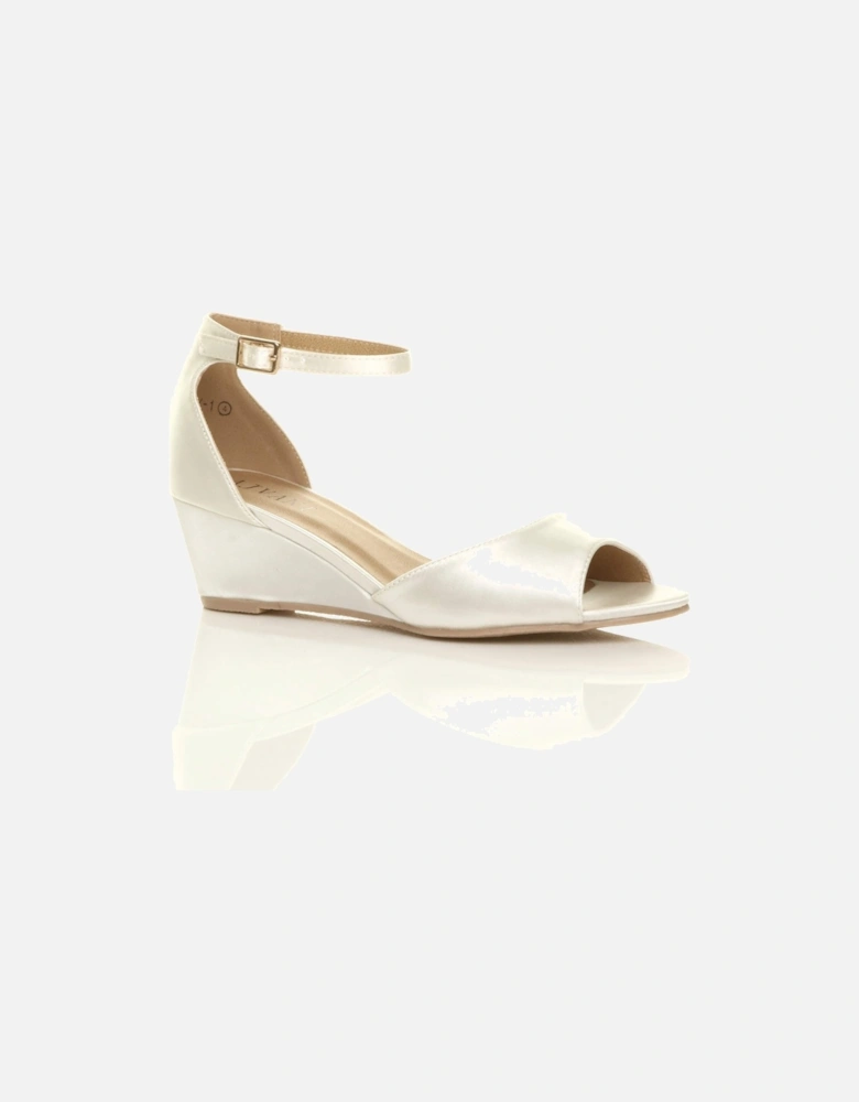 Mid Wedge Heel Ankle Strap Satin Sandals